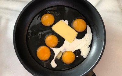 And now for something completely different! This morning’s soon to be breakfast in the pan.. Something so reassuring about scrambled eggs.. No irony intended..